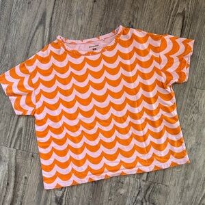 ✨ Marimekko x Uniqlo Kids Tee – Orange Wave Print (Girl Size 7–8) ✨
